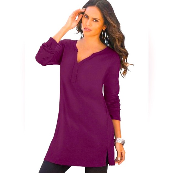Roaman's Tops - Womens Plus Tunic Y-Neck 34 / 36 Plum Berry Size 4X | Brand New In Sealed Bag